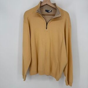Caribbean Joe Men Quarter Zip Pullover Sweater L Cotton Knit Long Sleeve Yellow